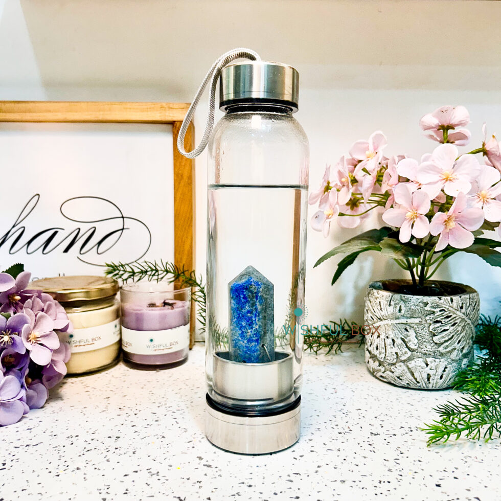 Blue Lapis Lazuli Crystal Glass Water Bottle
