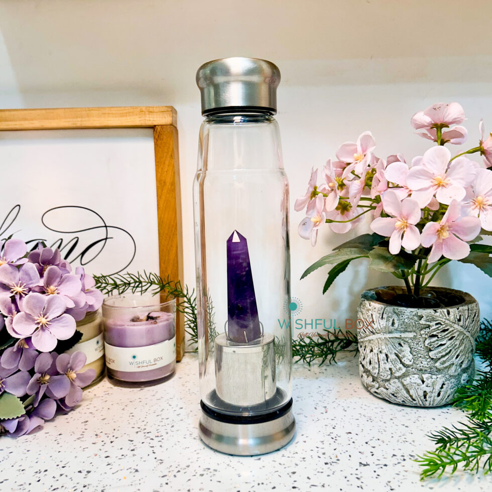 Amethyst Glass Water Bottle with Stainless Steel Cap